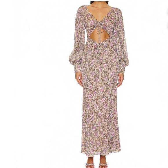 NWT For Love and Lemons Floral Shimmer Wynne Maxi Dress Cut Out Open Back Size S - Picture 8 of 9